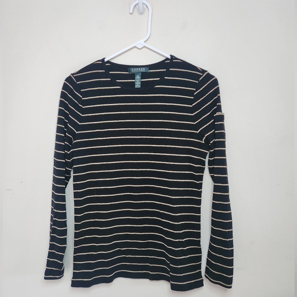 Lauren Ralph Lauren Women's Striped Long Sleeve Shirt Sz Large